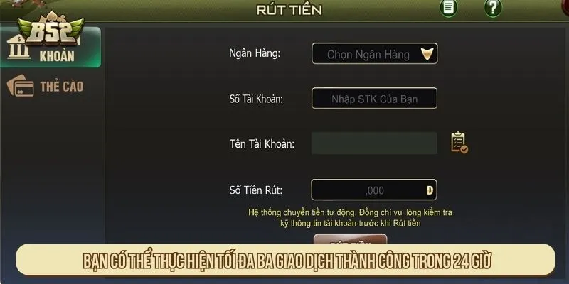 Bạn có thể thực hiện tối đa ba giao dịch thành công trong 24 giờ